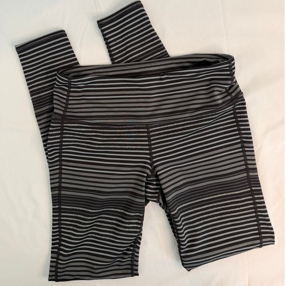 Athleta Tight Full-Length Leggings Black Gray High Rise Athletic Yoga Size SMALL